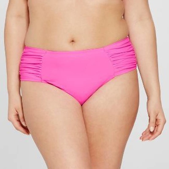 Women's Plus Shirred Tab Hipster Bikini Bottom - Picture 1 of 4